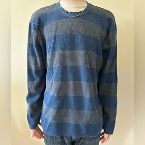 Banana Republic Long Sleeve Waffle Knit Blue and Grey Striped